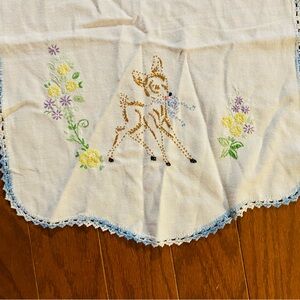 Embroidered Deer Table Runner with Floral Accents